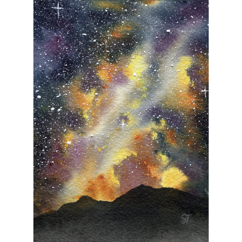 December Galaxy Sky | Watercolor Mountain Art Print