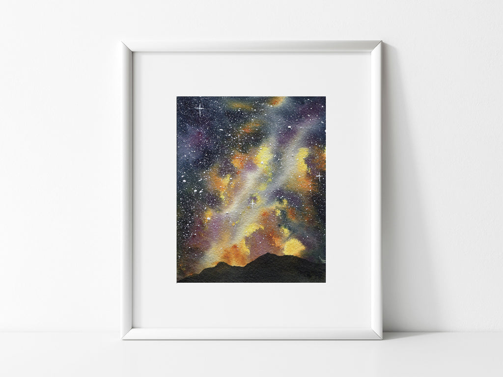 December Galaxy Sky | Watercolor Mountain Art Print