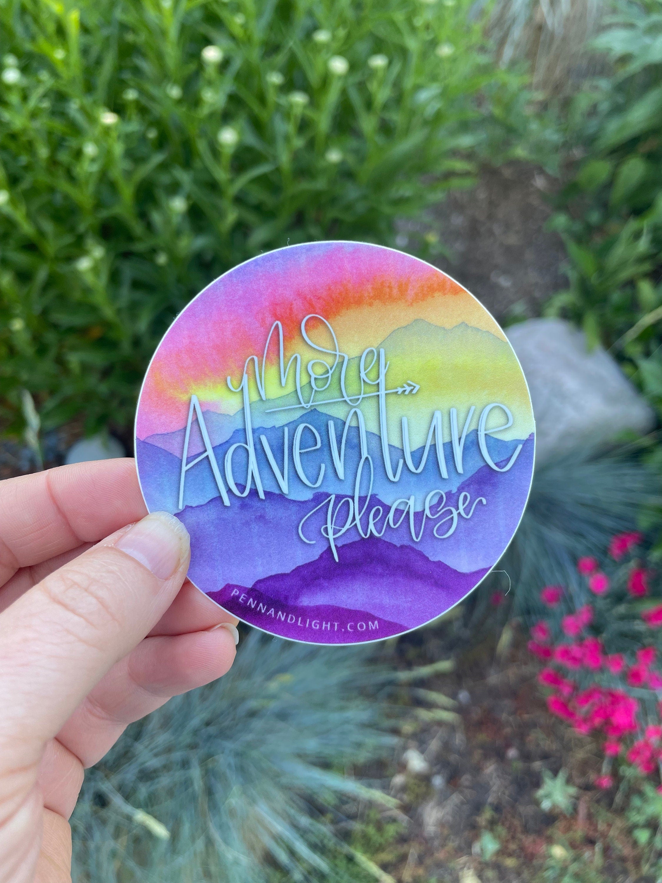 More Adventure Please Sticker – Watercolor Mountain Art, Laptop Decal