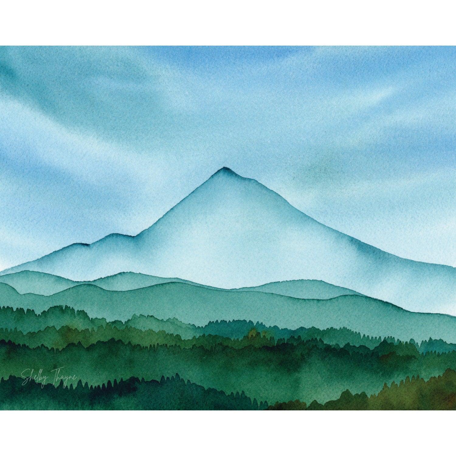 Mt Hood Watercolor Art Print | Layered Mountains, PNW Wall Decor