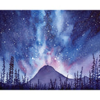 December Night Sky Galaxy Watercolor Mountain Fine Art Print