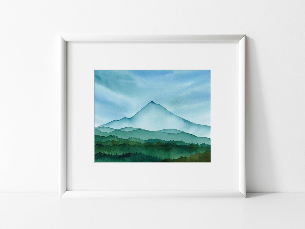 Mt Hood Watercolor Art Print | Layered Mountains, PNW Wall Decor