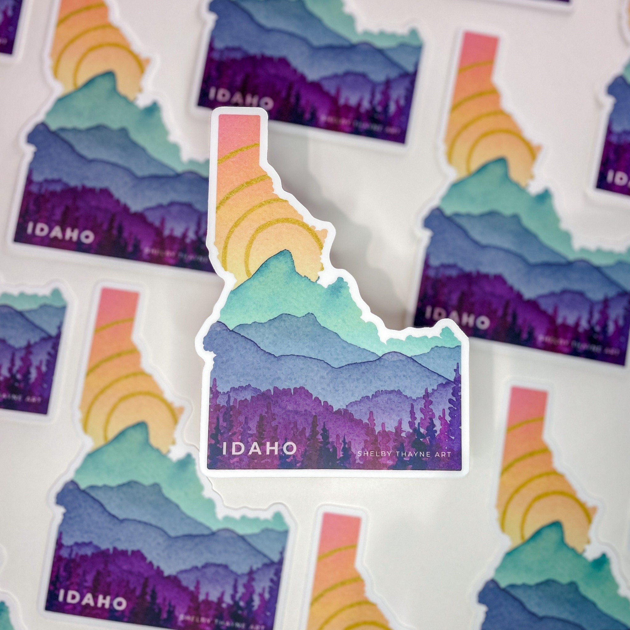 Idaho Mountains Vinyl Sticker | Watercolor Teton Landscape