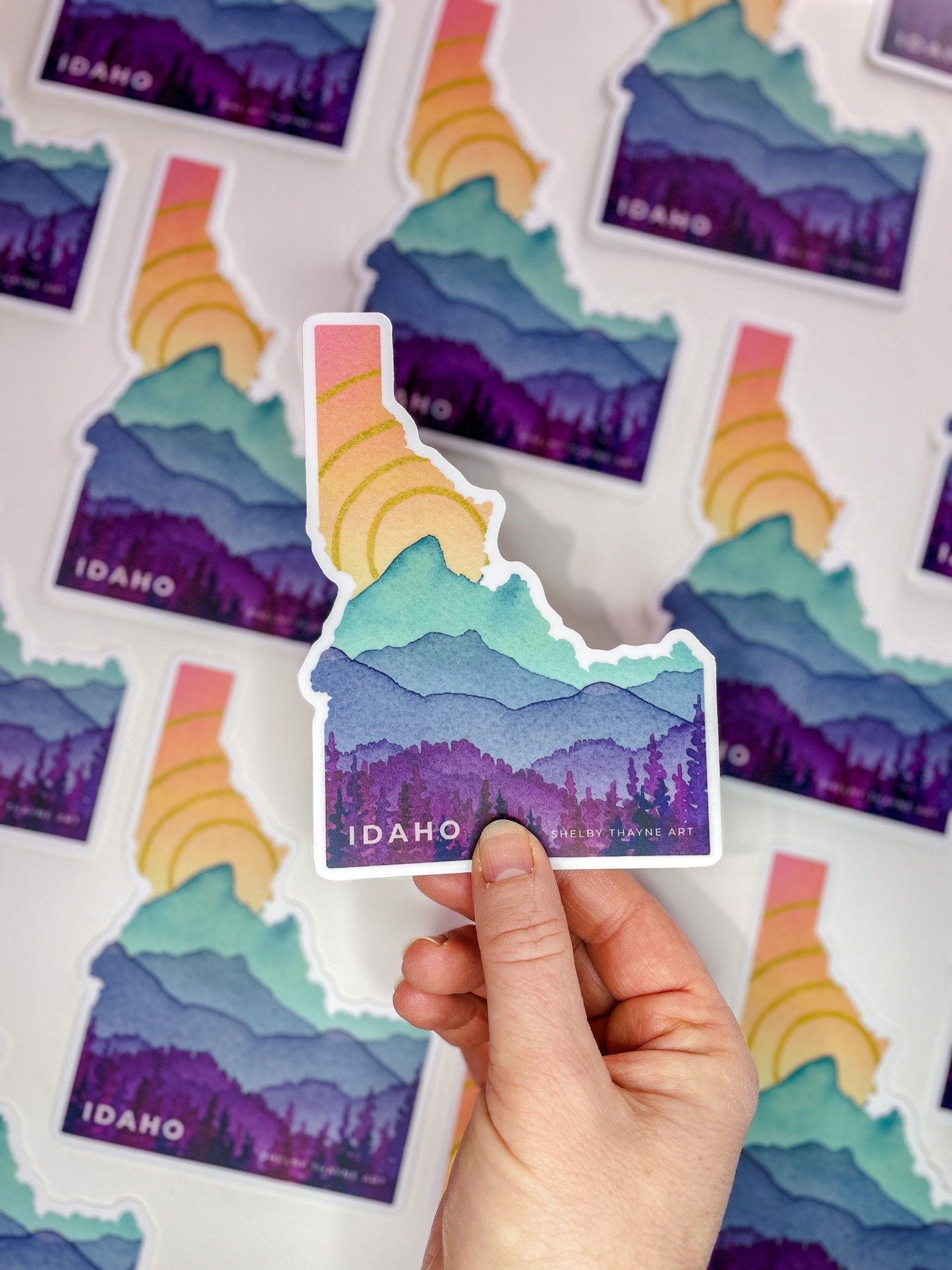 Idaho Mountains Vinyl Sticker | Watercolor Teton Landscape