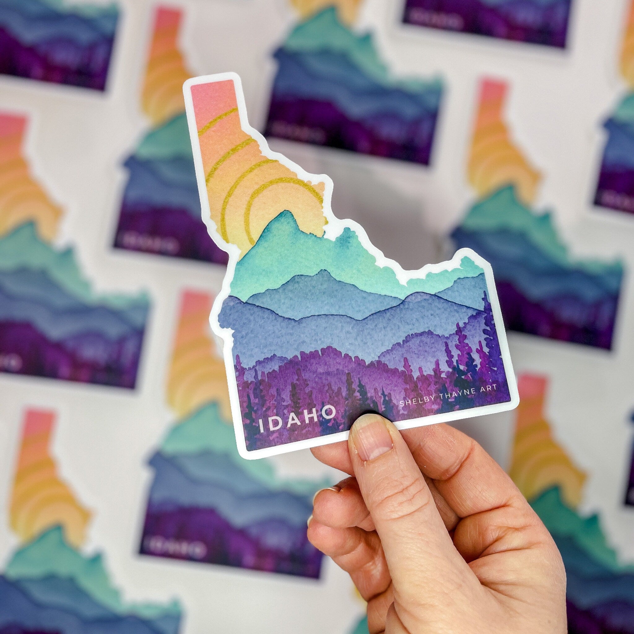 Idaho Mountains Vinyl Sticker | Watercolor Teton Landscape
