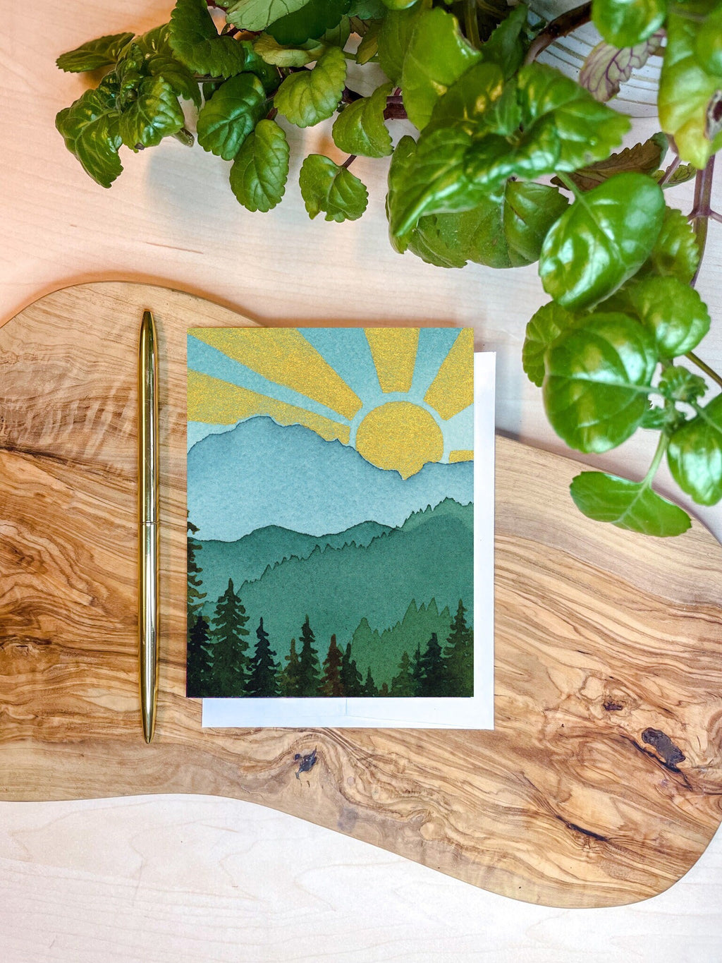 Turquoise Mountain Sunshine Card | Watercolor Greeting Card | Blank Notecard | A2 Stationery | Mountain Art