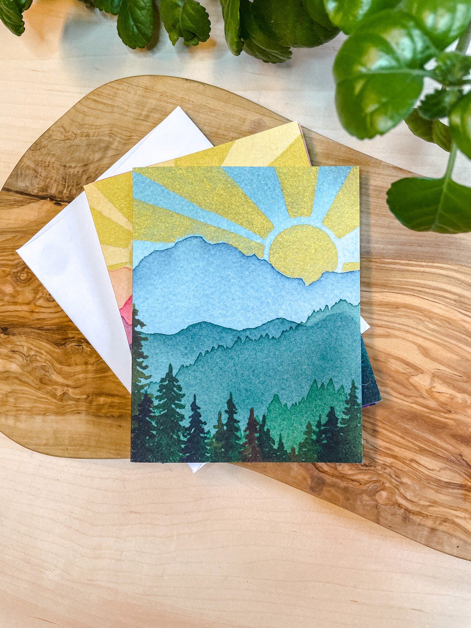 Turquoise Mountain Sunshine Card | Watercolor Greeting Card | Blank Notecard | A2 Stationery | Mountain Art
