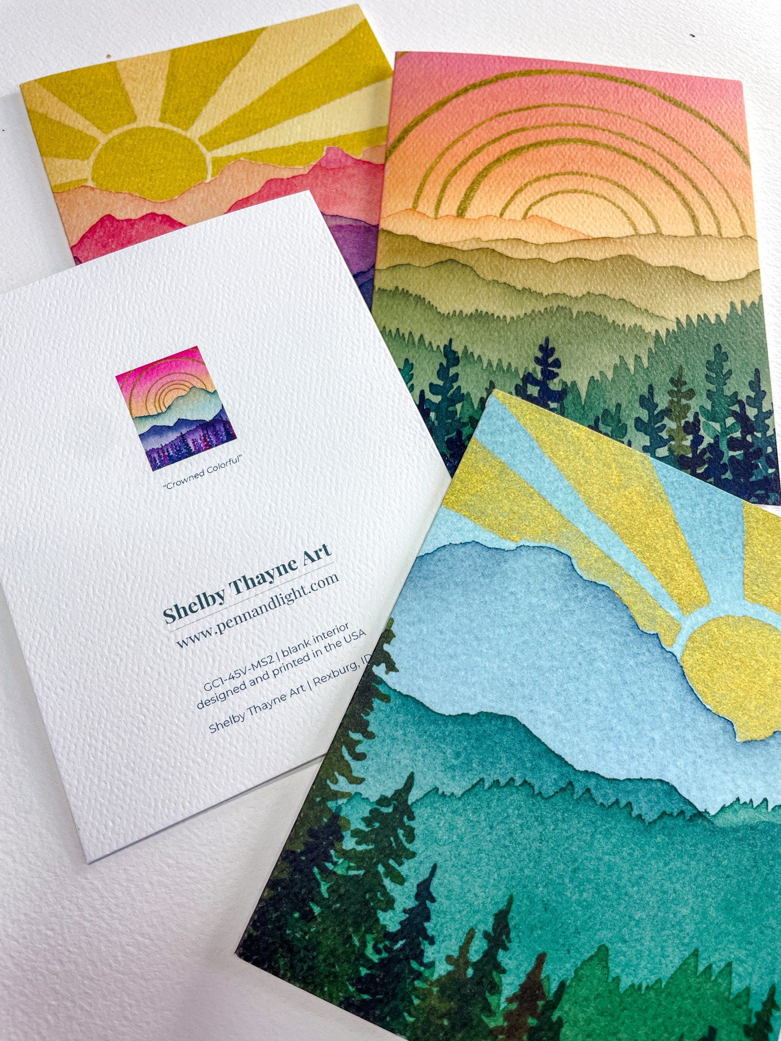 Mountain Sunshine Cards | 8 assorted cards with envelopes | Blank All-Occassion Cards