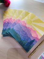 Rainbow Mountains Sunshine | Watercolor Greeting Card | Blank Inside | A2 Stationery | Mountain Art