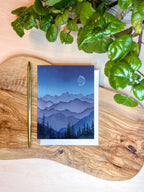 Watercolor Mountain Moon Greeting Card | November Night Landscape