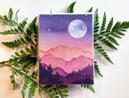 Full Moon Mountain Watercolor Greeting Card | Blank Stationery