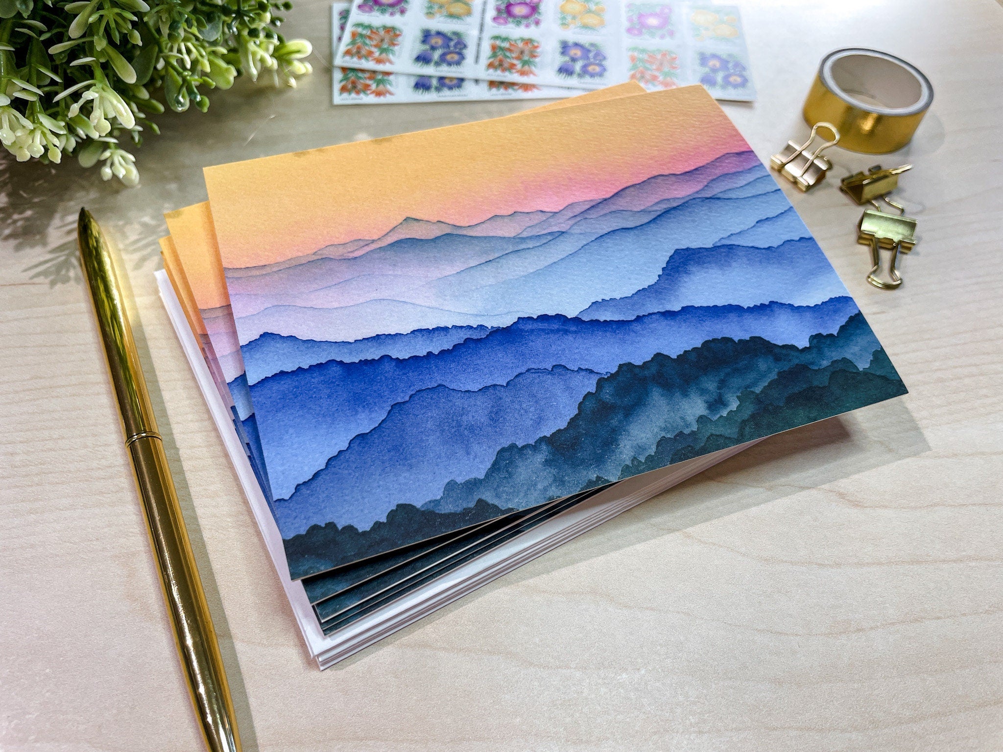 Blue Ridge Mountains Sunshine | Watercolor Greeting Card | Blank Inside | A2 Stationery | Mountain Art
