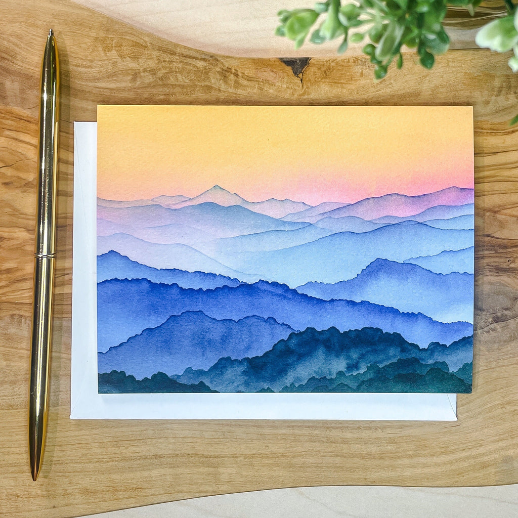 Blue Ridge Mountains Sunshine | Watercolor Greeting Card | Blank Inside | A2 Stationery | Mountain Art