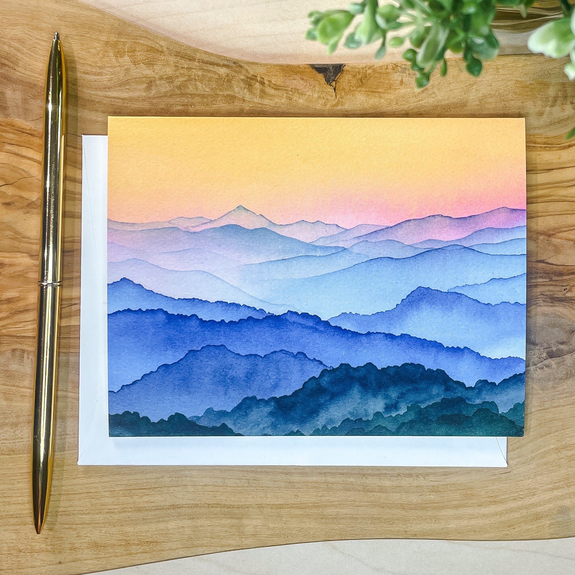 Blue Ridge Mountains Sunshine | Watercolor Greeting Card | Blank Inside | A2 Stationery | Mountain Art