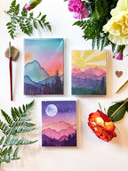 Full Moon Mountain Watercolor Greeting Card | Blank Stationery