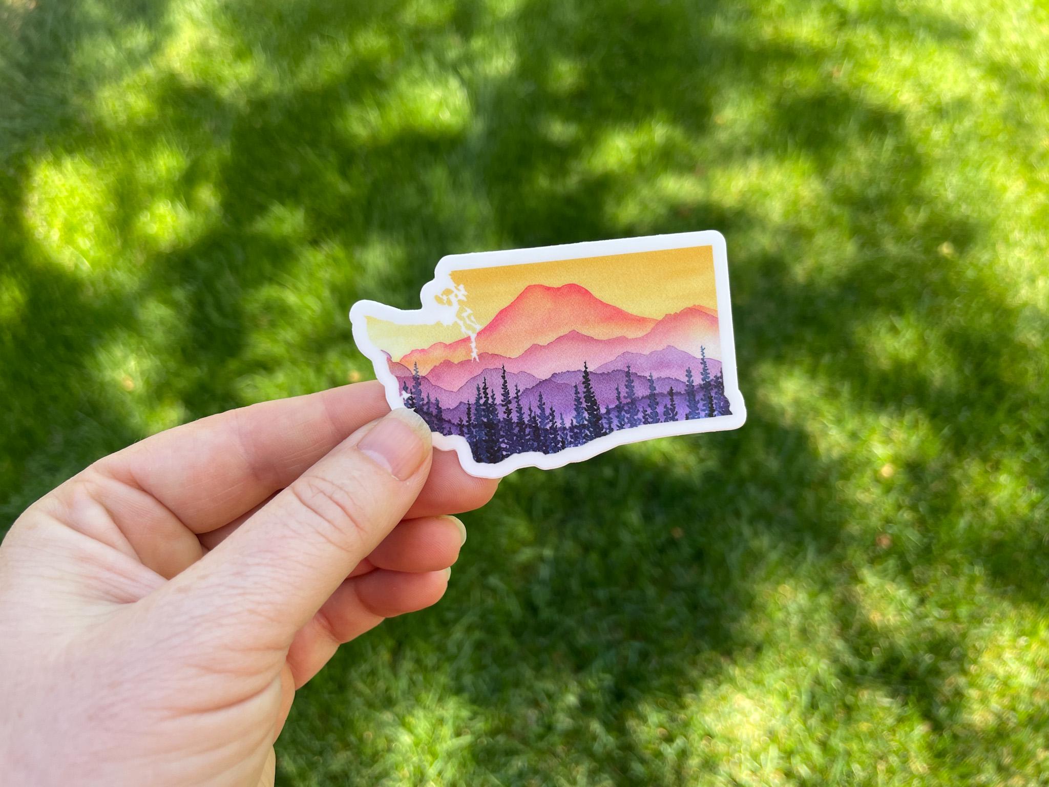 Washington Sticker Mt. Rainier Vinyl -- Art Sticker -- Mountain Sticker -- State Sticker -- Water Bottle Sticker -- Laptop Decal