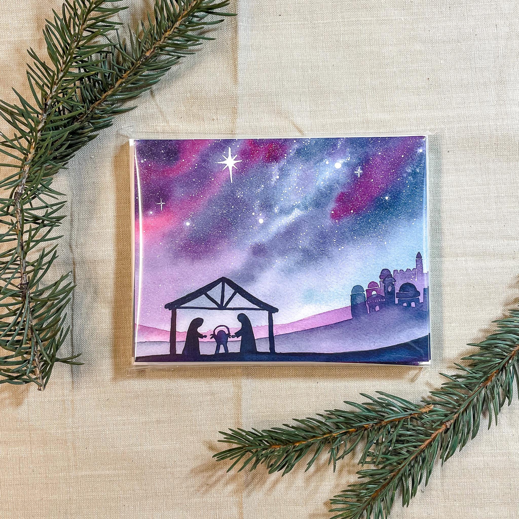 Watercolor Nativity Christmas Card | Silent Night Holiday Greetings