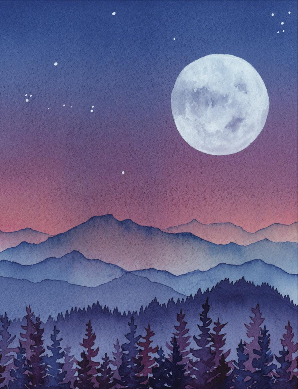 Under the Same Sky -- Full Moon and Layered Mountain Wall Art Print