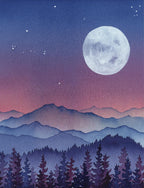 Under the Same Sky -- Full Moon and Layered Mountain Wall Art Print