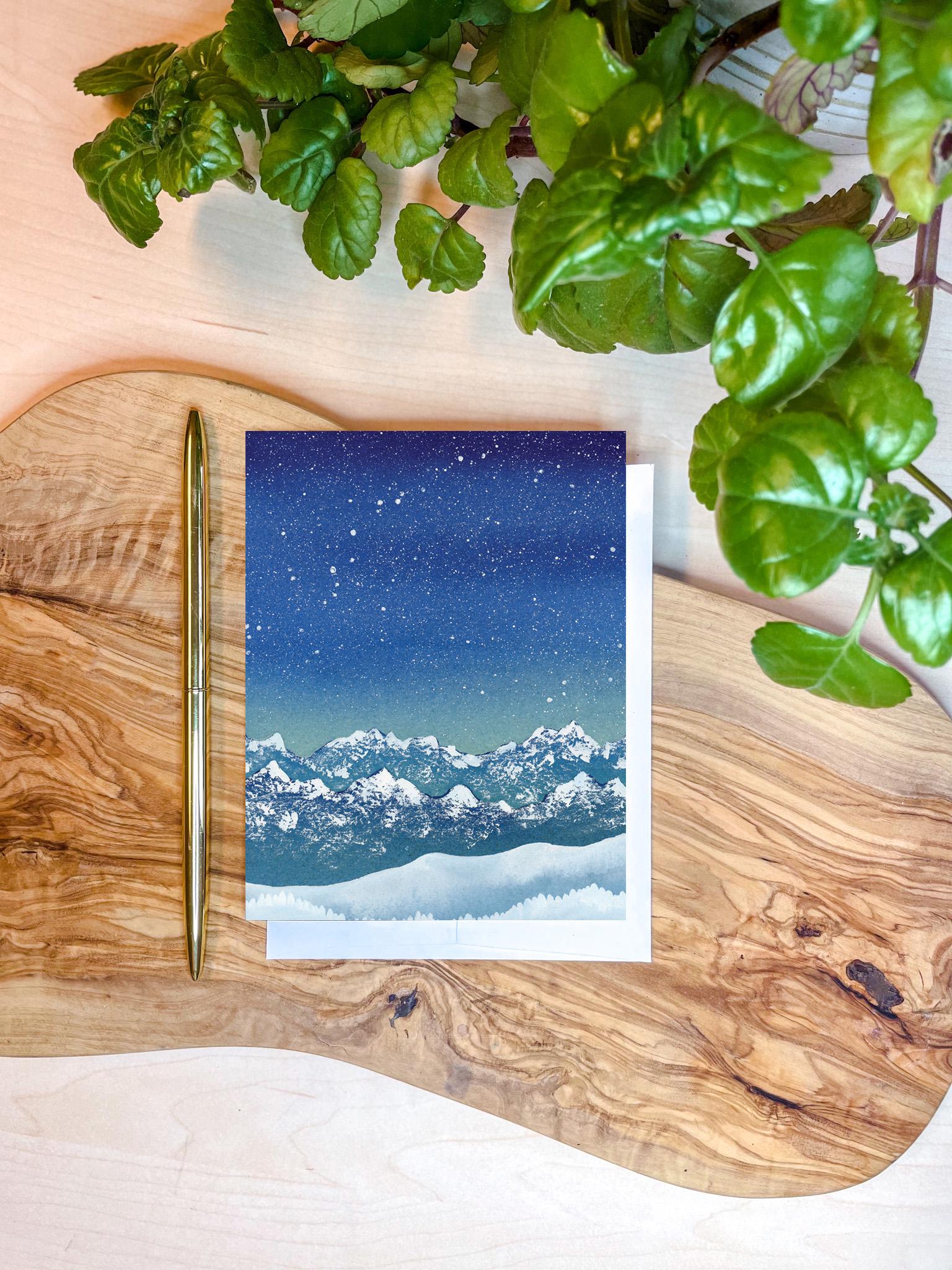 Winter Wonderland | Watercolor Mountain Greeting Card | Blank Inside | A2 Stationery | Mountain Art