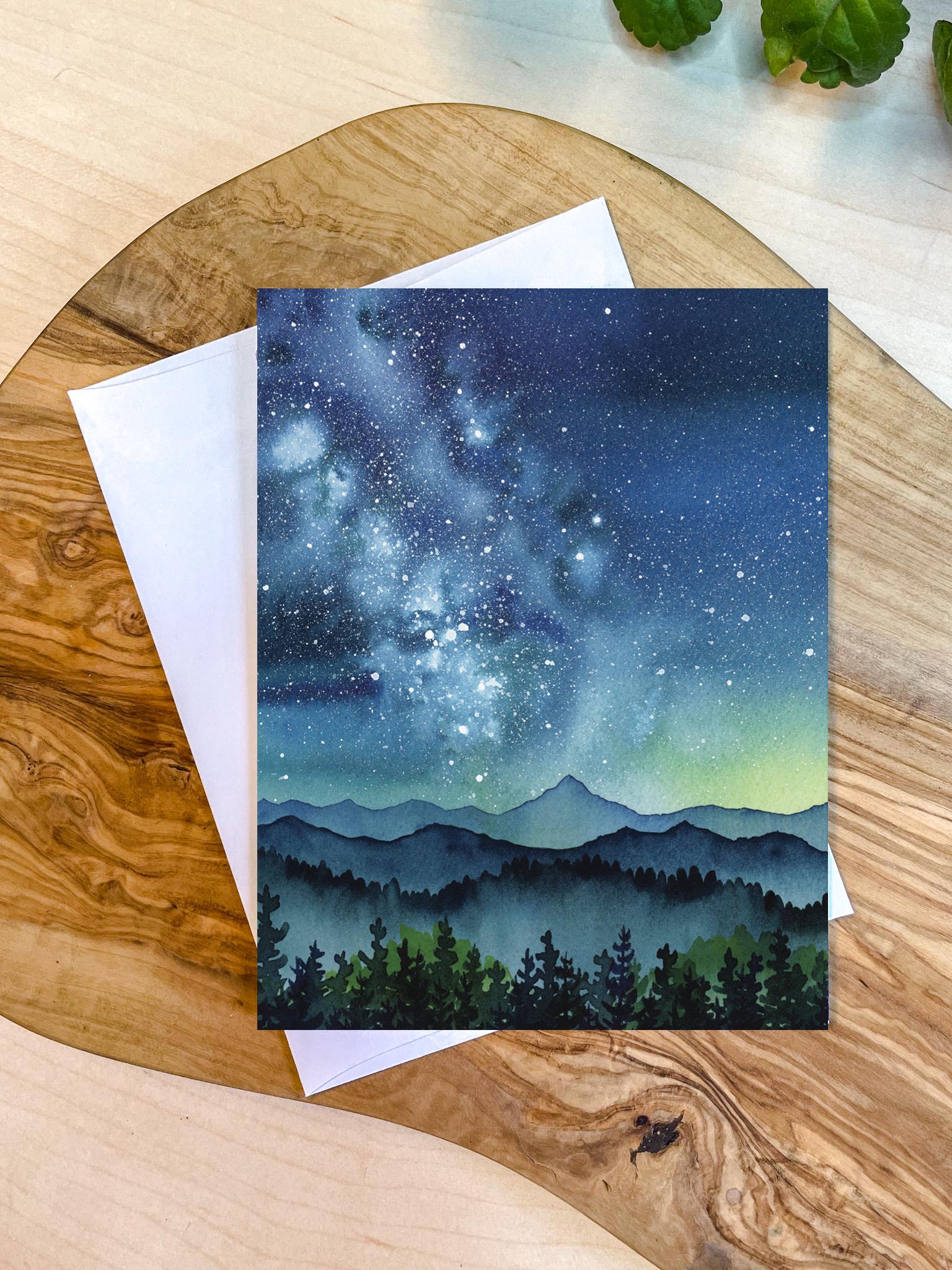 Celestial Mountain Card | Mindful of the Stars - Colorado Mountain Art | Recycled Blank Greeting Card and Envelope | A2 size | Art Card