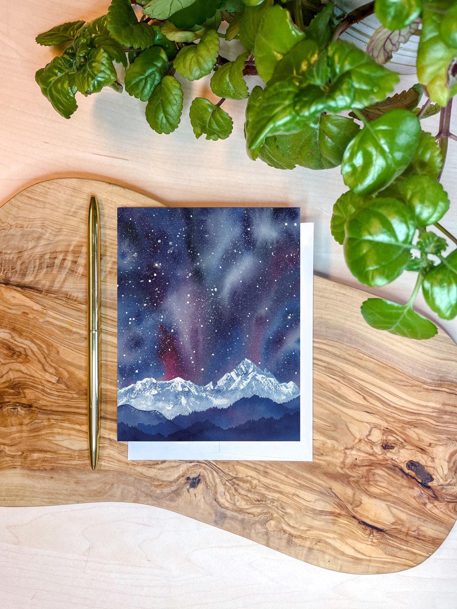 Watercolor Mountain Art Card | Celestial Night Sky (Recycled)