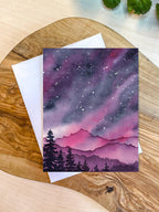 Celestial Mountain Card | Pink Starry Sky Full of Stars | Recycled Blank Greeting Card and Envelope | A2 size | Art Card