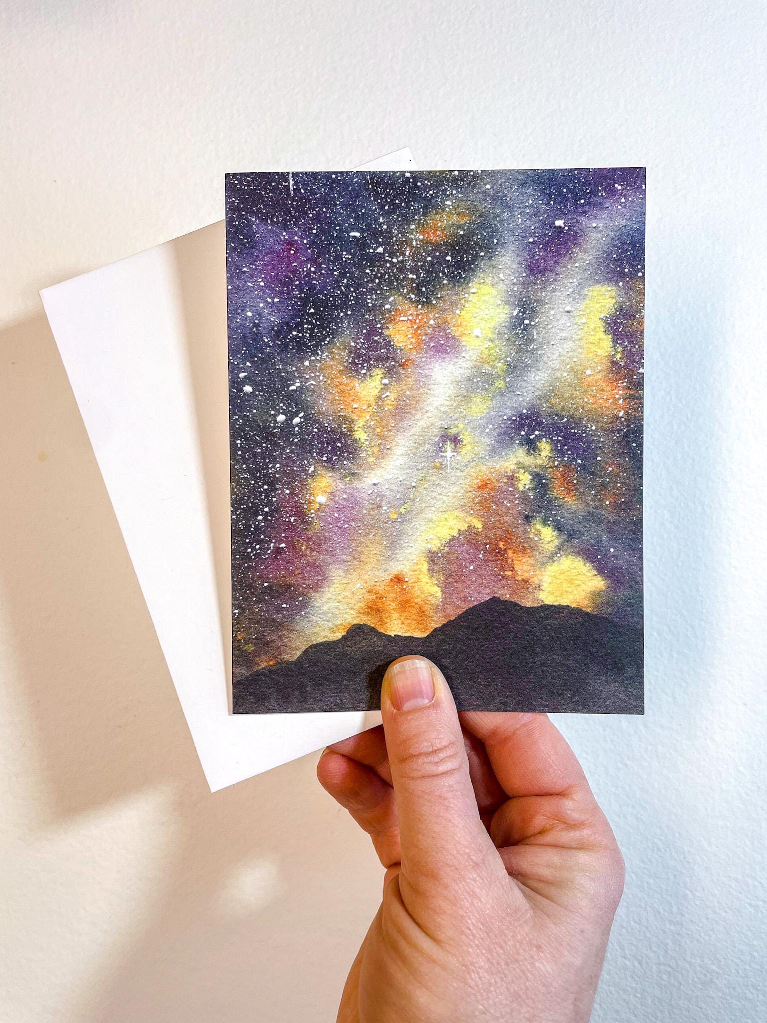 Celestial Mountain Card | December Galaxy Starry Sky Milky Way | Recycled Blank Greeting Card and Envelope | A2 size | Art Card
