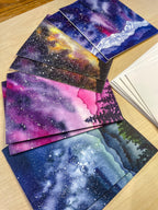 Set of 8 | Celestial Mountain Cards | Starry Sky Night Sky Milky Way | Watercolor Landscape Art | Blank Cards and Envelopes | A2 size