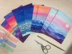 Set of 8 | Peaceful Mountain Cards | Colorful Watercolor Landscape Art | | Blank Cards and Envelopes | A2 size