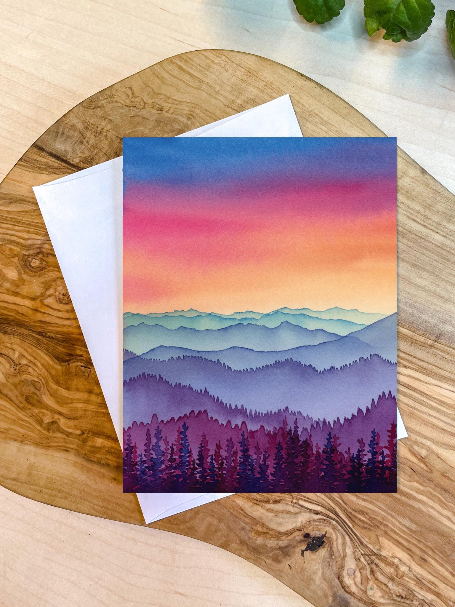 Colorful Mountain Landscape | Watercolor Greeting Card | Blank Inside | A2 Stationery | Mountain Art
