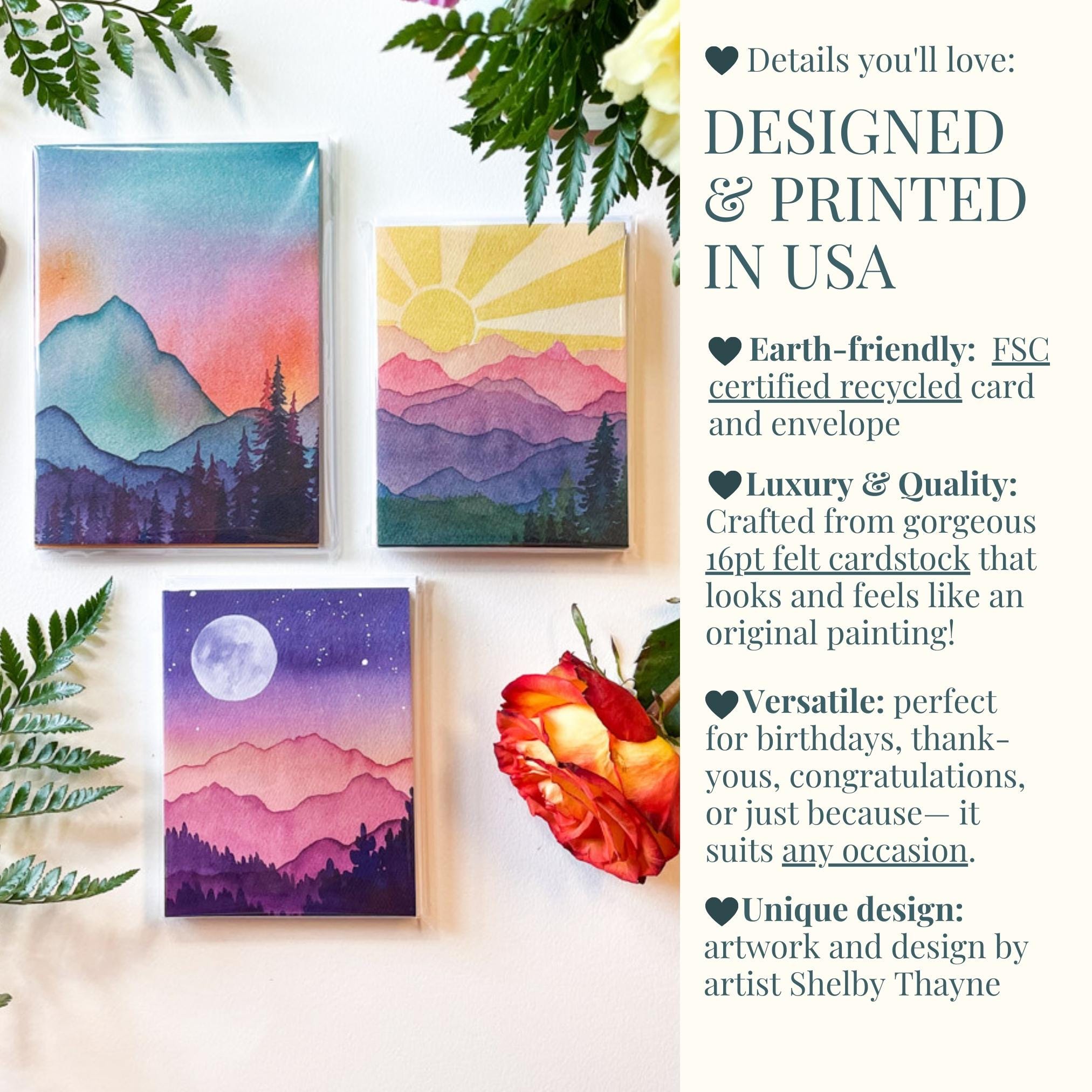 Winter Wonderland | Watercolor Mountain Greeting Card | Blank Inside | A2 Stationery | Mountain Art