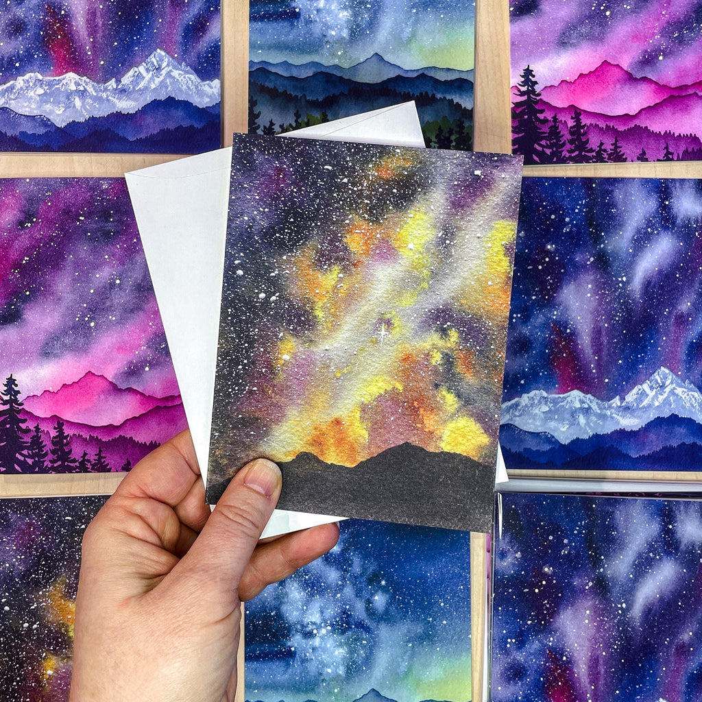 Celestial Mountain Card | December Galaxy Starry Sky Milky Way | Recycled Blank Greeting Card and Envelope | A2 size | Art Card