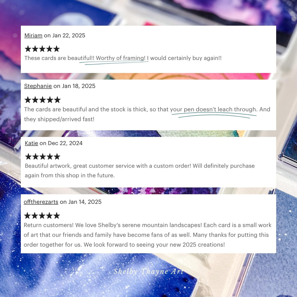 Celestial Mountain Card | Pink Starry Sky Full of Stars | Recycled Blank Greeting Card and Envelope | A2 size | Art Card