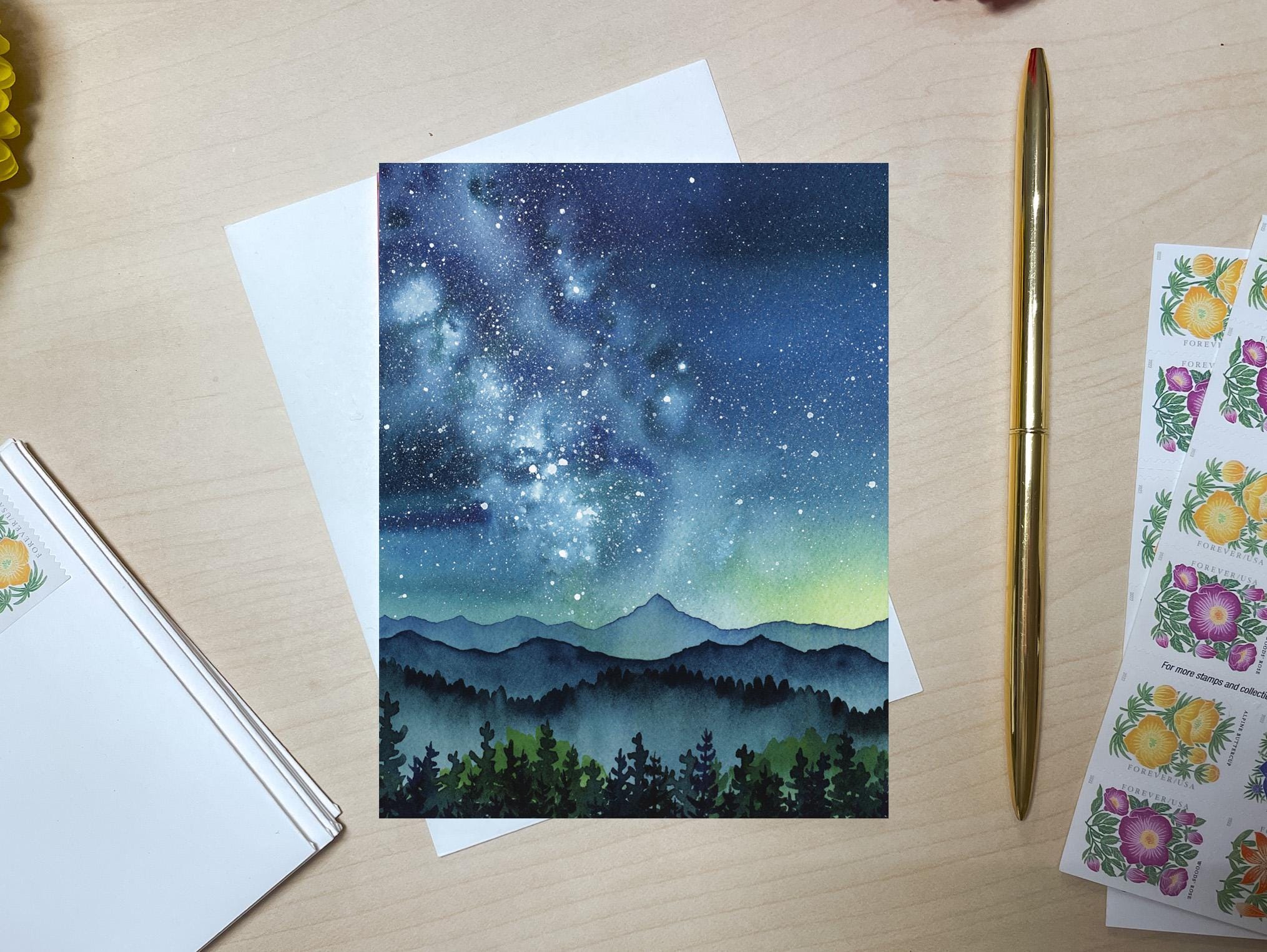 Celestial Mountain Card | Mindful of the Stars - Colorado Mountain Art | Recycled Blank Greeting Card and Envelope | A2 size | Art Card