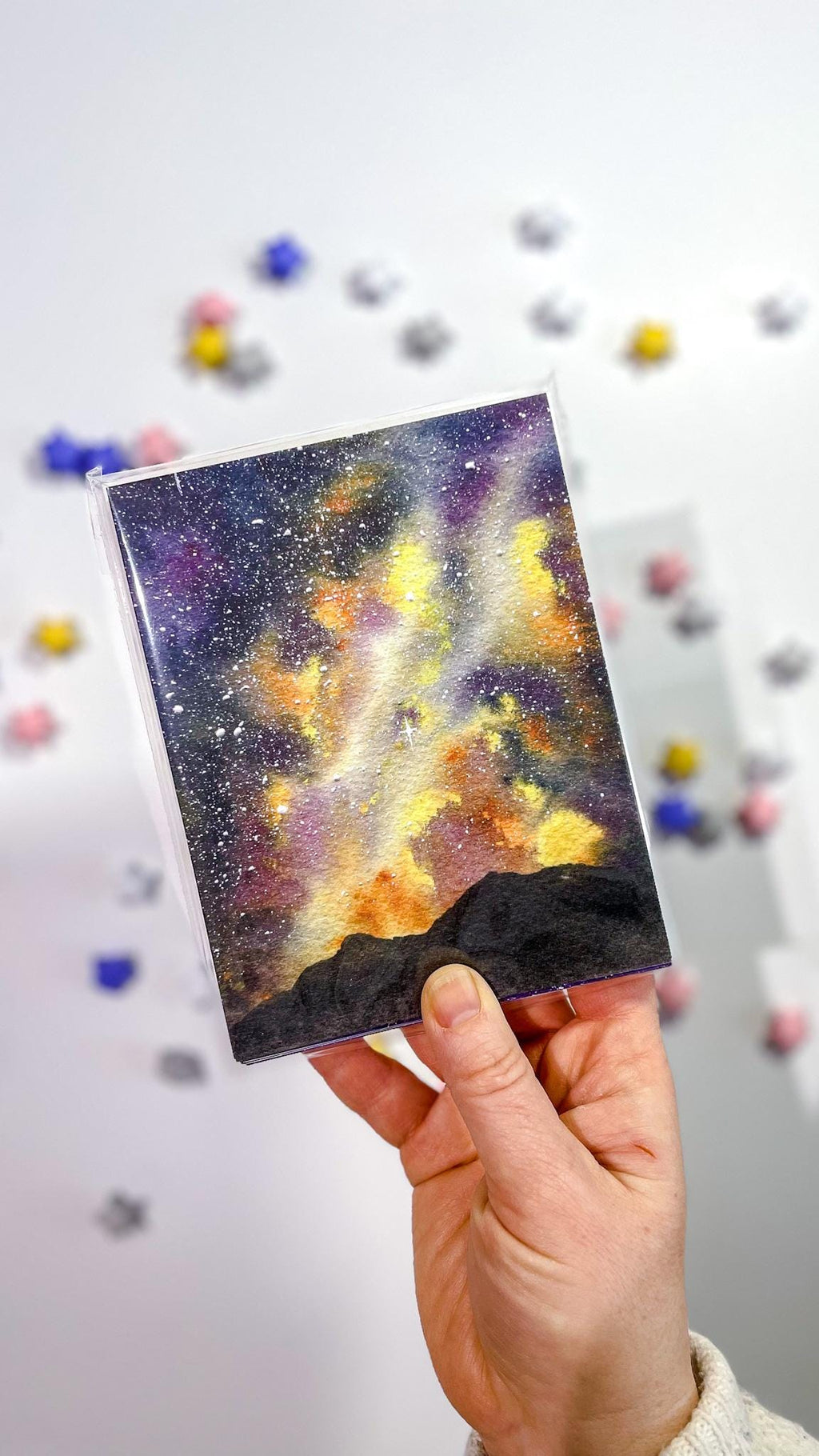 Celestial Mountain Card | December Galaxy Starry Sky Milky Way | Recycled Blank Greeting Card and Envelope | A2 size | Art Card