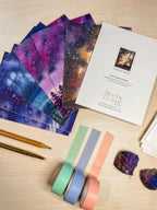 Set of 8 | Celestial Mountain Cards | Starry Sky Night Sky Milky Way | Watercolor Landscape Art | Blank Cards and Envelopes | A2 size