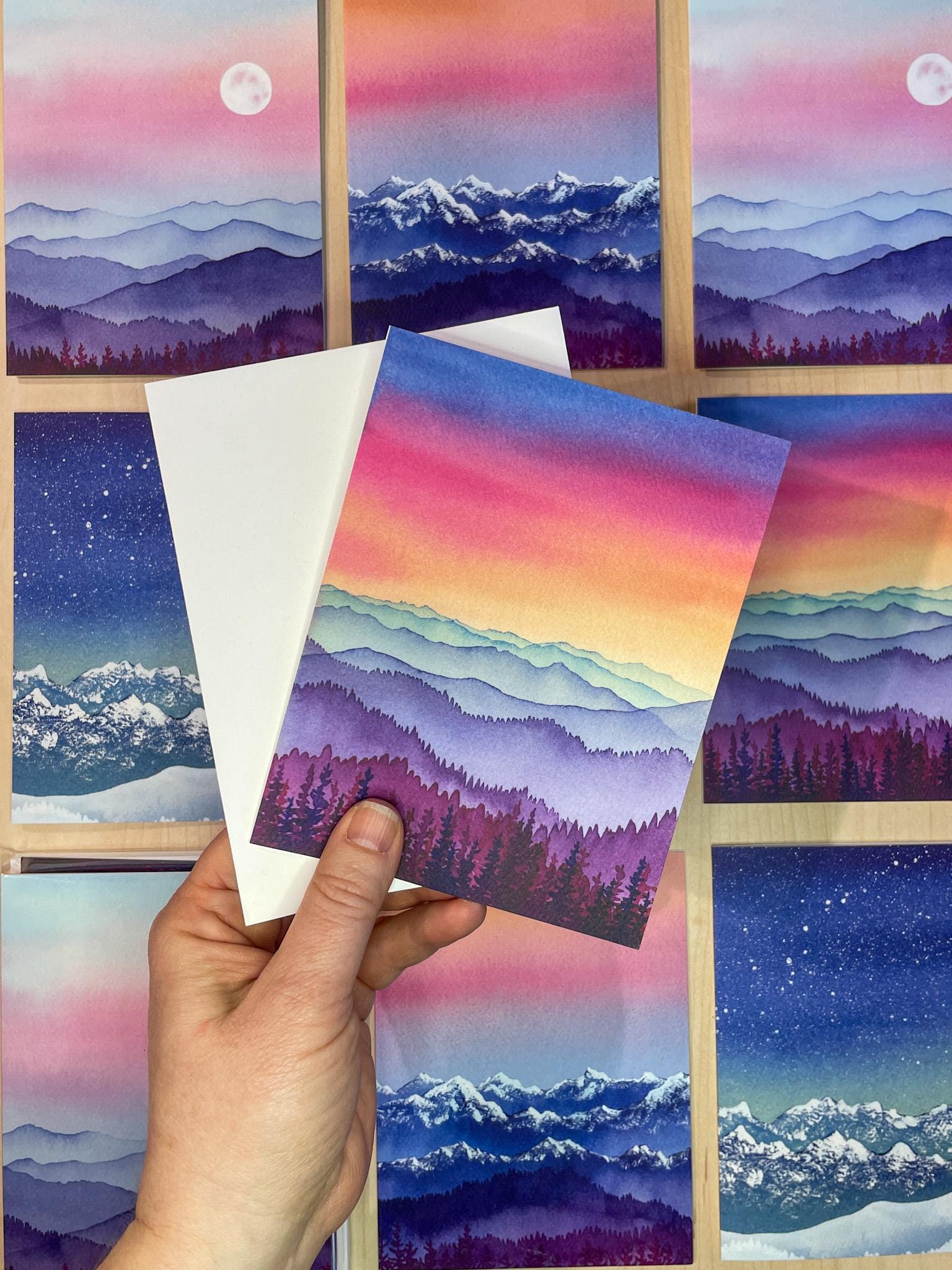 Colorful Mountain Landscape | Watercolor Greeting Card | Blank Inside | A2 Stationery | Mountain Art