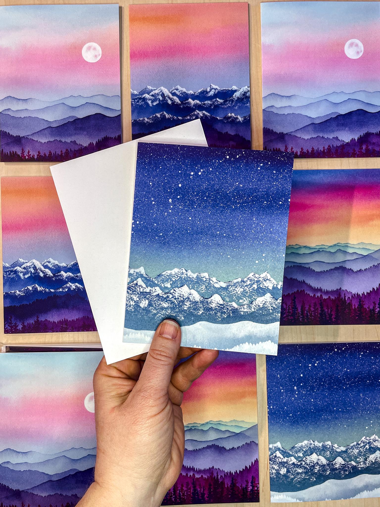 Winter Wonderland | Watercolor Mountain Greeting Card | Blank Inside | A2 Stationery | Mountain Art
