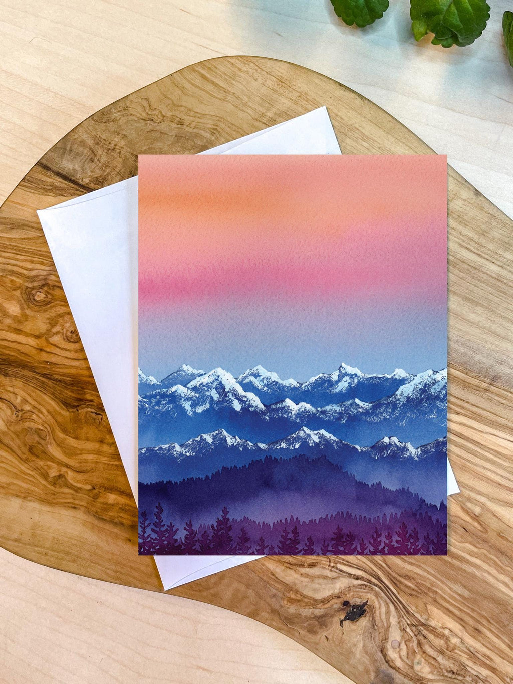 Snow-Kissed Mountain Sunset | Watercolor Greeting Card | Blank Inside | A2 Stationery | Mountain Art