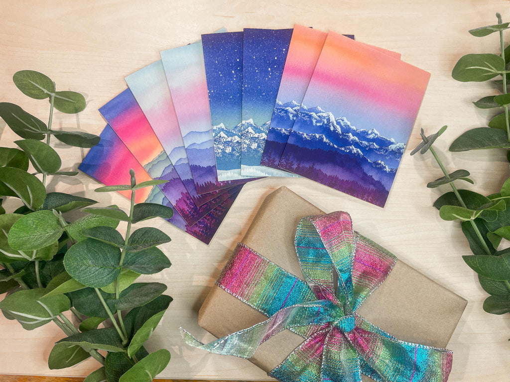 Snow-Kissed Mountain Sunset | Watercolor Greeting Card | Blank Inside | A2 Stationery | Mountain Art