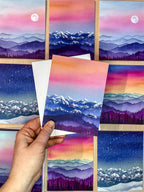 Snow-Kissed Mountain Sunset | Watercolor Greeting Card | Blank Inside | A2 Stationery | Mountain Art
