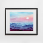 Mountain Moonrise Watercolor Art Print | Peaceful Landscape