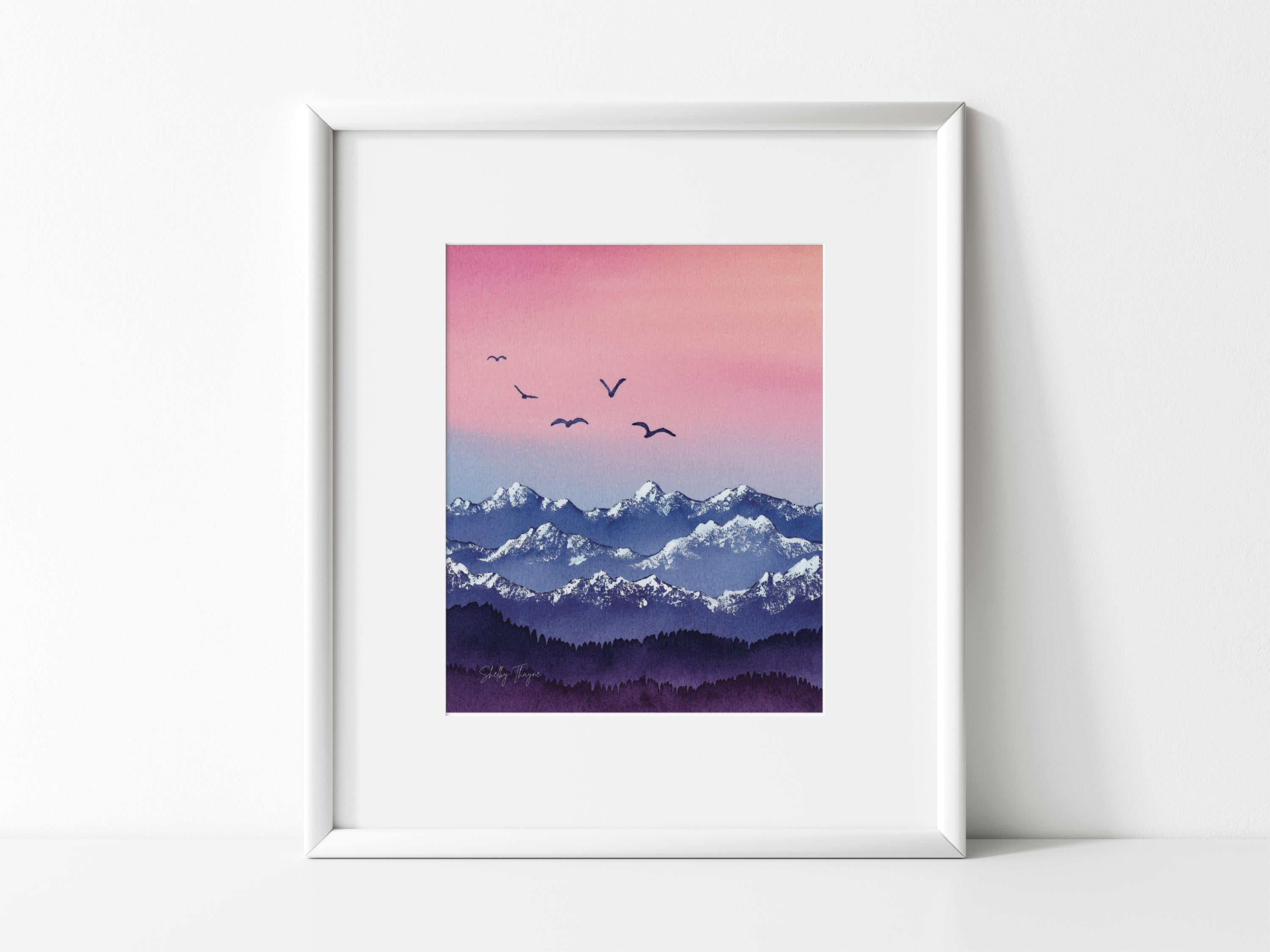 Colorado Rockies Watercolor Art Print | Mountain Flight, Birds