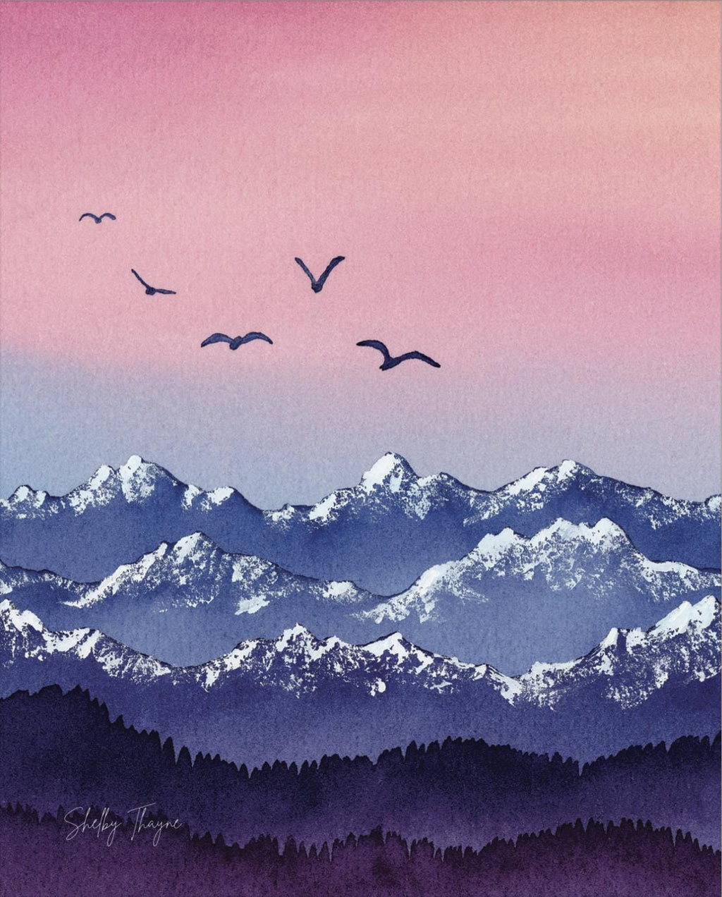 Colorado Rockies Watercolor Art Print | Mountain Flight, Birds