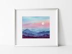 Mountain Moonrise Watercolor Art Print | Peaceful Landscape