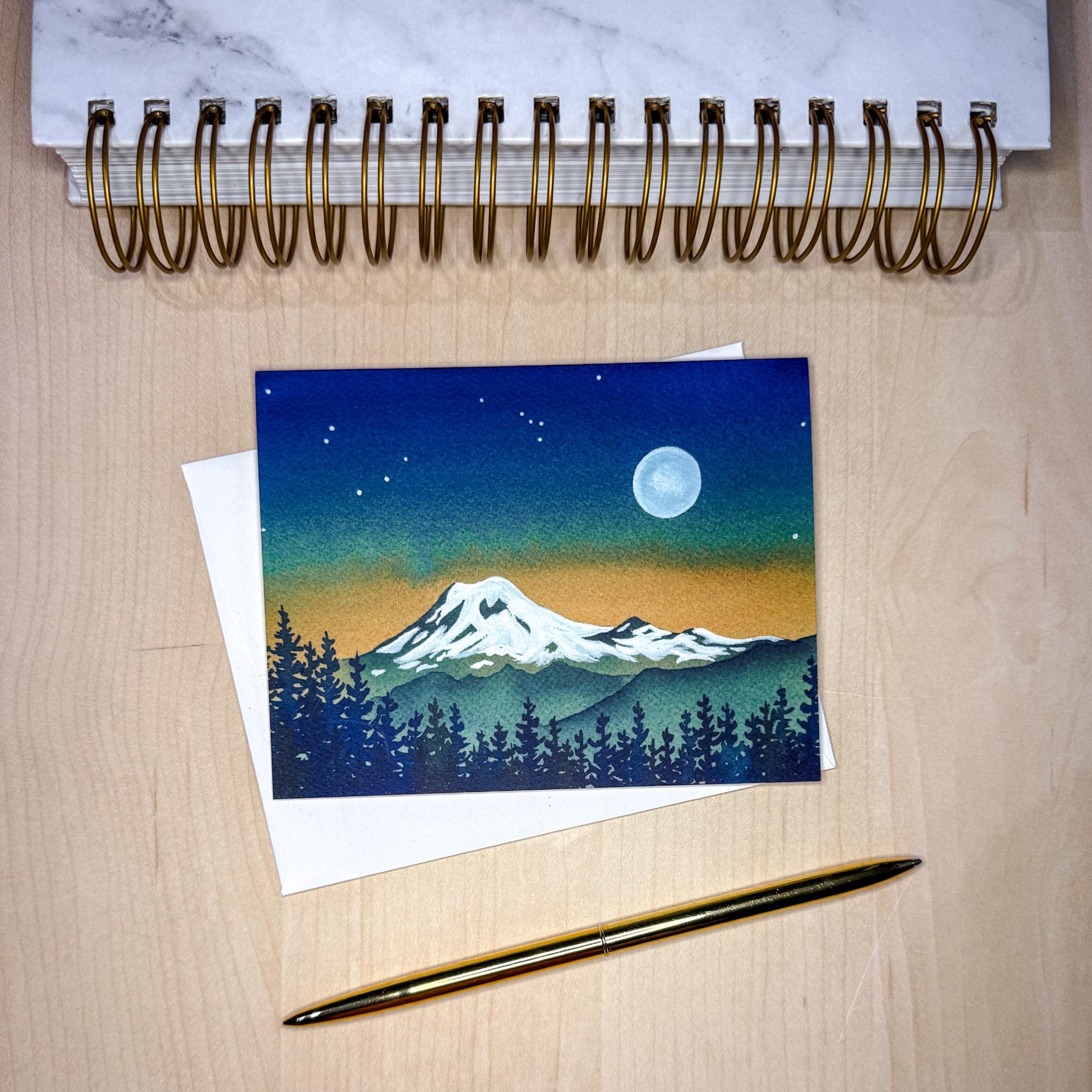 Pacific Northwest Wonderland Mt. Rainier | Watercolor Greeting Card | Blank Inside | A2 Stationery | Mountain Art