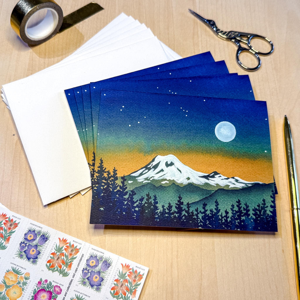 Pacific Northwest Wonderland Mt. Rainier | Watercolor Greeting Card | Blank Inside | A2 Stationery | Mountain Art