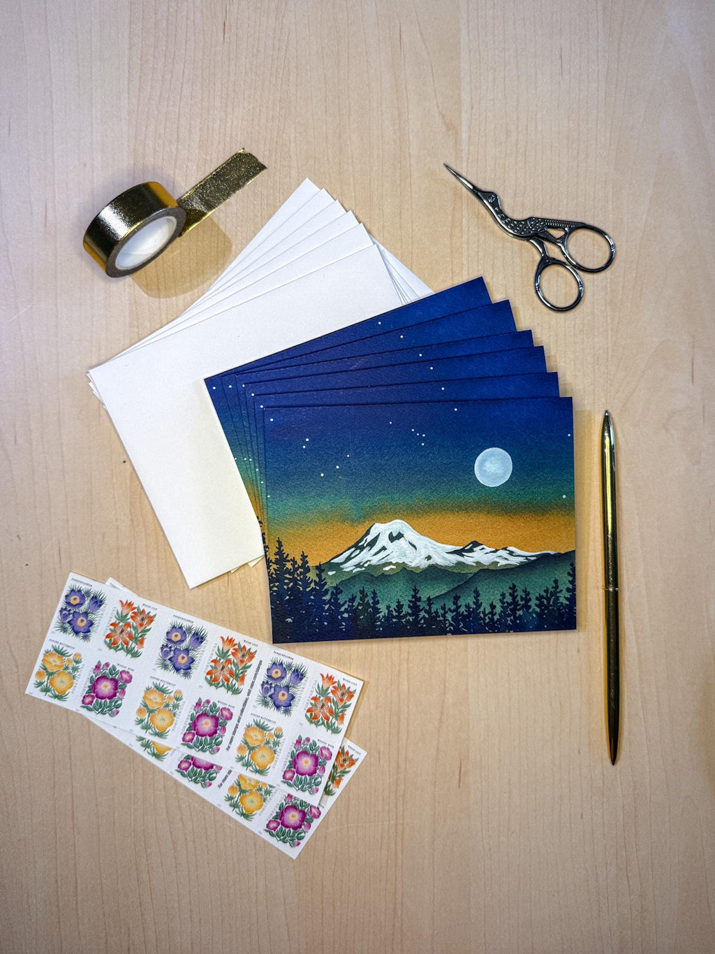 Pacific Northwest Wonderland Mt. Rainier | Watercolor Greeting Card | Blank Inside | A2 Stationery | Mountain Art