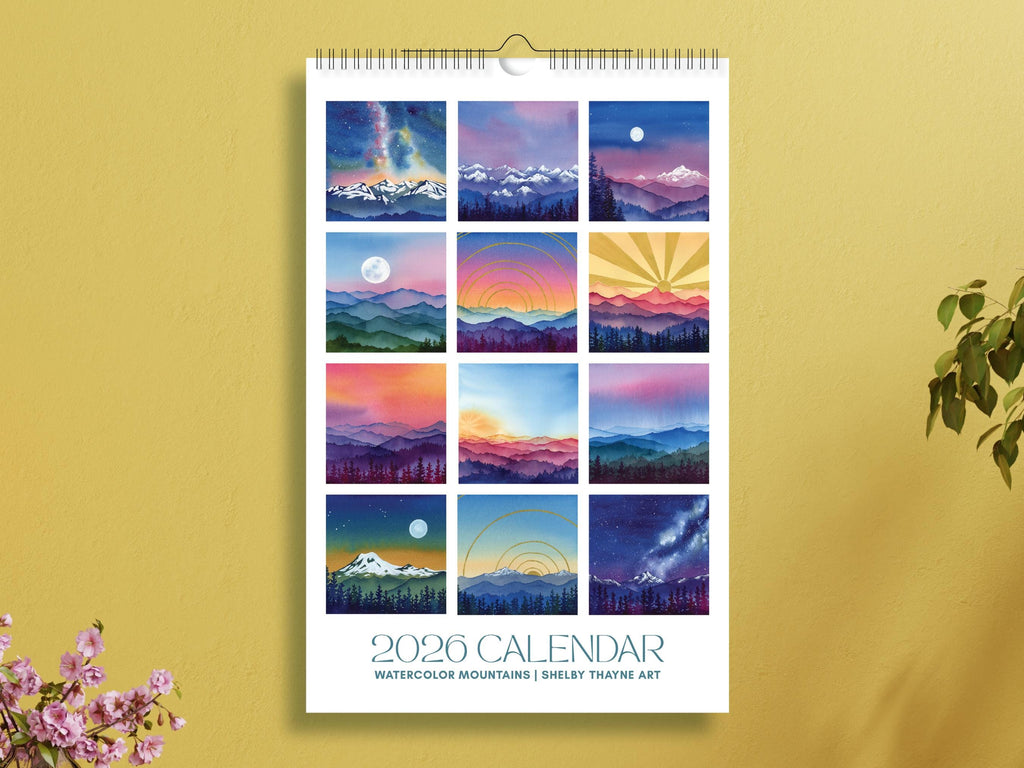 2026 Mountain Art Calendar | Watercolor Landscape Wall Calendar